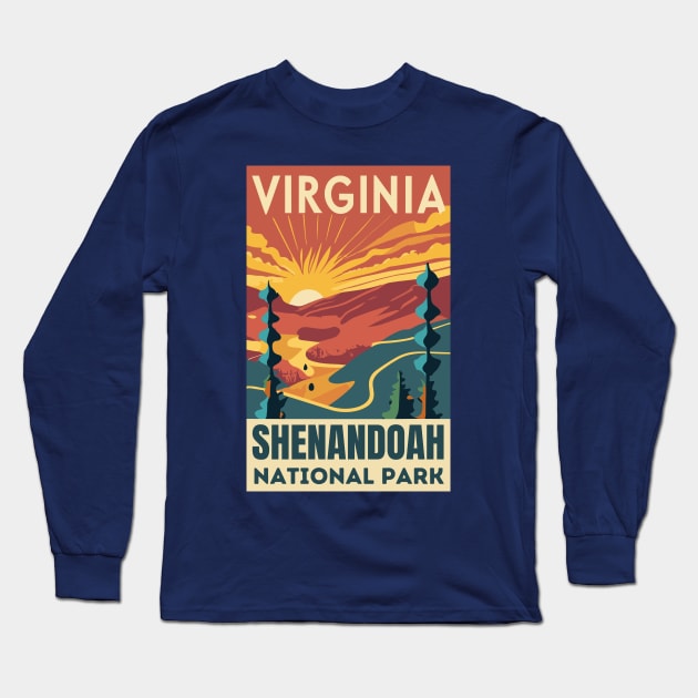 A Vintage Travel Art of the Shenandoah National Park - Virginia - US Long Sleeve T-Shirt by goodoldvintage